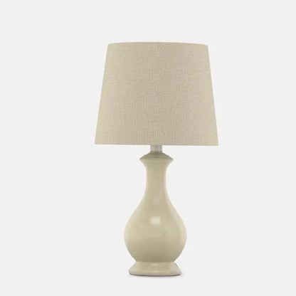 19 Inch White Ceramic Table Lamp with Linen Shade - Lighting > & Floor Lamps