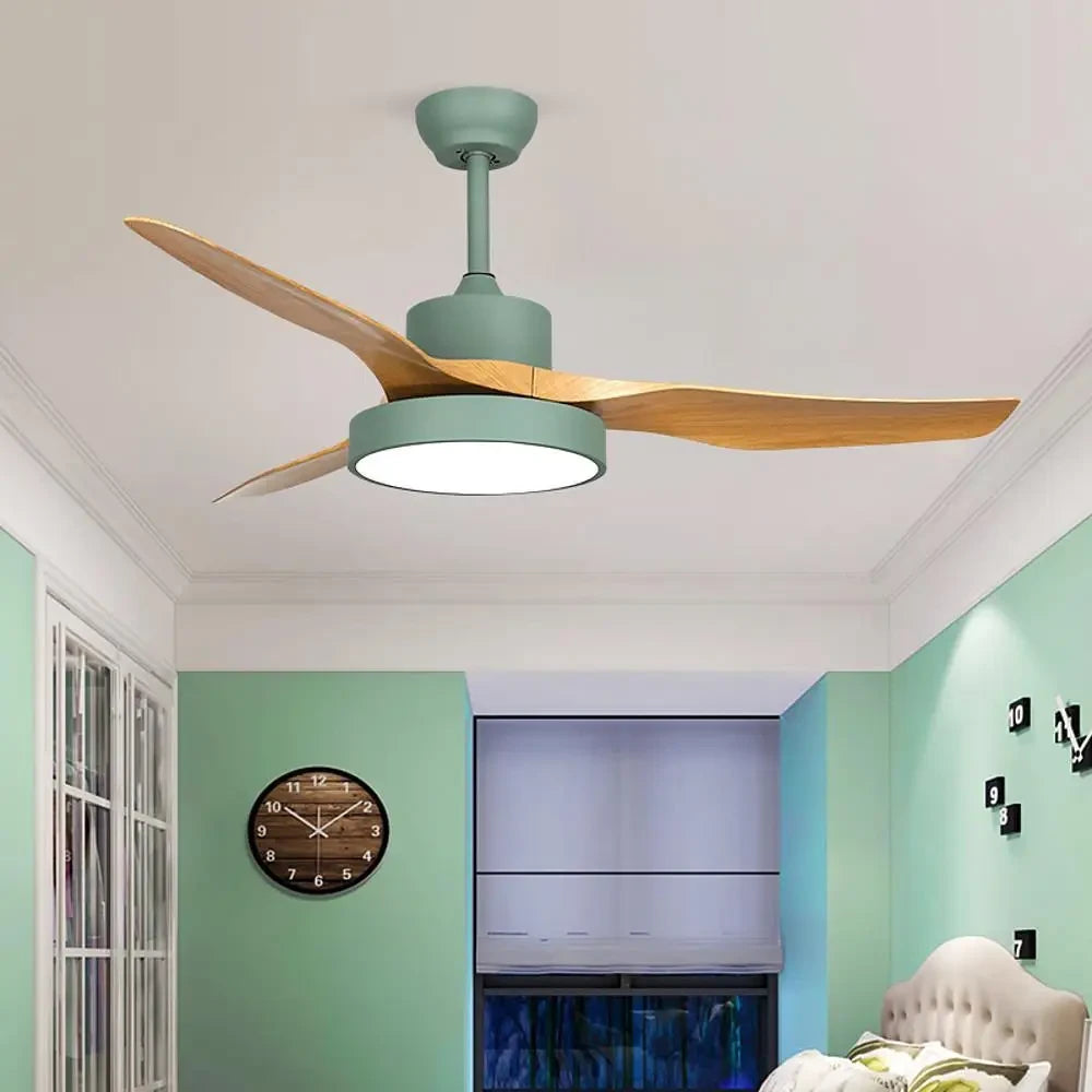 3-Blade Rustic LED Ceiling Fan with Remote - Green - Lighting > lights Fans