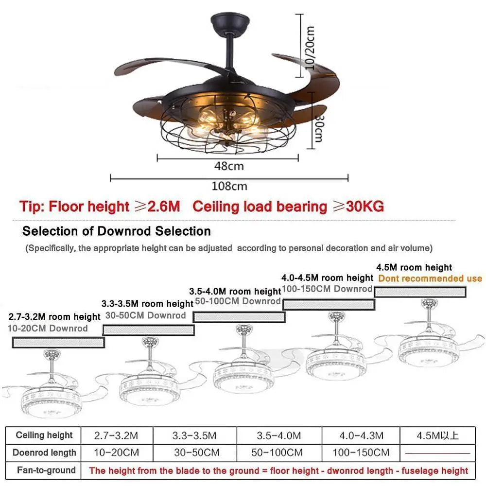 3 - Bladed Farmhouse Retractable Chandelier Ceiling Fan - Lighting > lights Fans