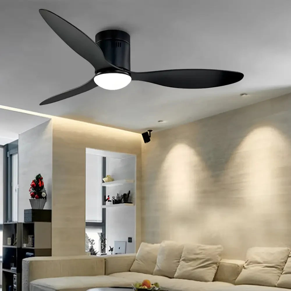 3 Blades LED Dimmable Ceiling Fan with Remote - Flush Mount / Black - Lighting > lights