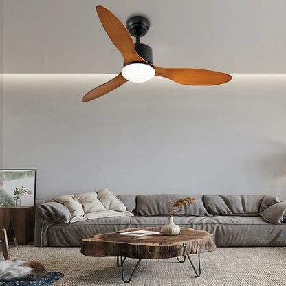 3 Blades LED Dimmable Ceiling Fan with Remote - Hanging / Black+Brown Wood Grain