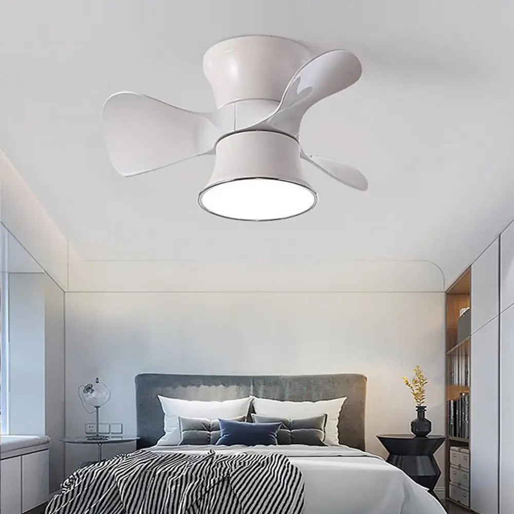 3-Curved Blade LED Flush Mount Ceiling Fan Light - White Lighting > lights Fans