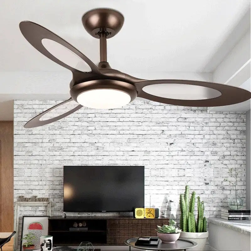 44 Inch 3 Blades Industrial Ceiling Fan with Light - Brown Lighting > lights Fans