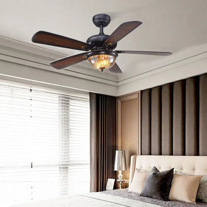 5-blade Farmhouse Ceiling Fan with Lights and Remote - Black - Lighting > lights Fans