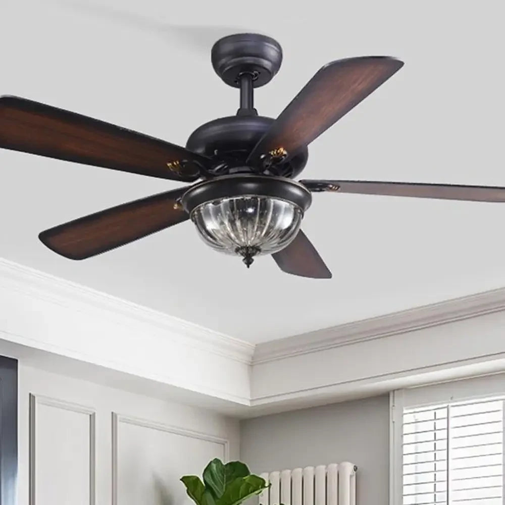 5-blade Farmhouse Ceiling Fan with Lights and Remote - Black - Lighting > lights Fans