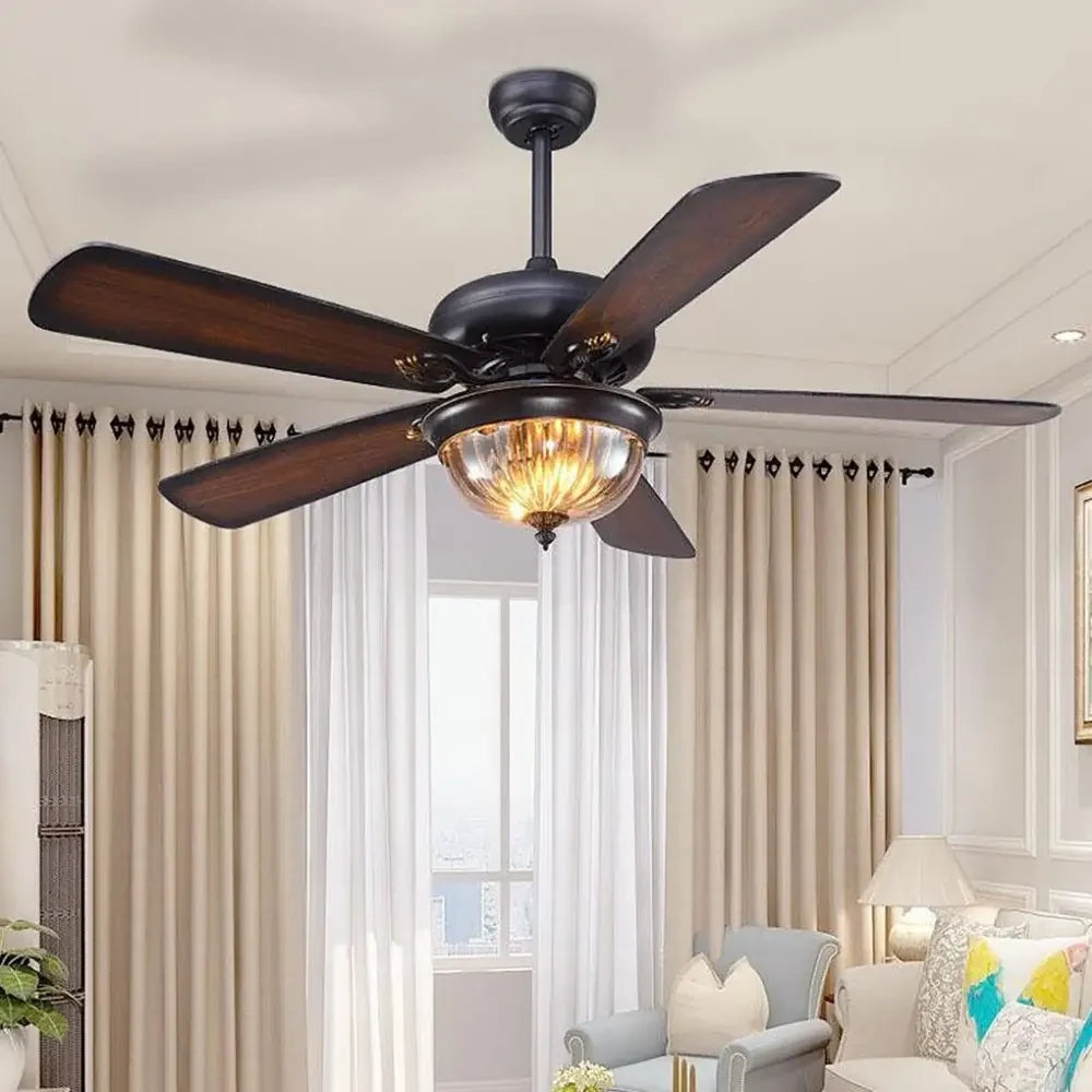 5-blade Farmhouse Ceiling Fan with Lights and Remote - Black - Lighting > lights Fans