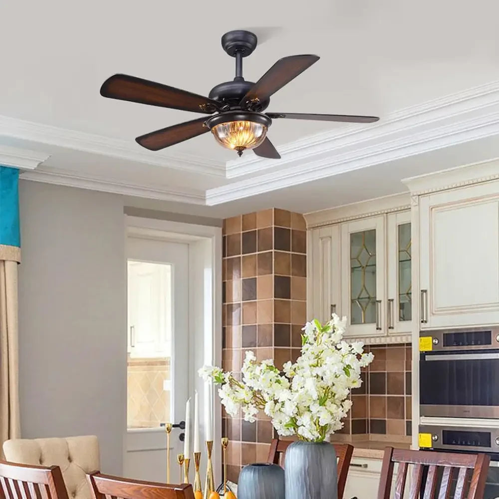 5-blade Farmhouse Ceiling Fan with Lights and Remote - Black - Lighting > lights Fans