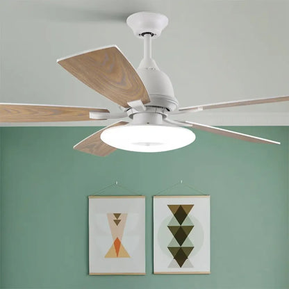 52 Inch LED Nordic Retro Ceiling Fan with Remote - White - Lighting > lights Fans