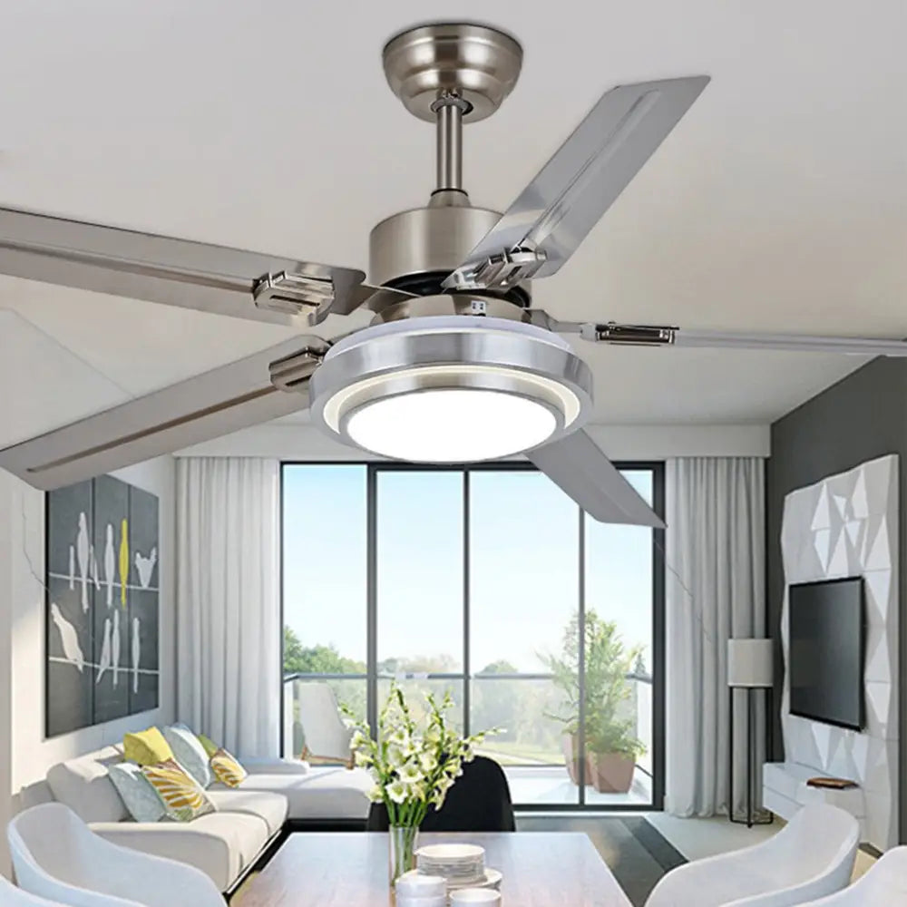 52 Inch Nordic Remote Control Ceiling Fan Light - Silver / 52’’/132.08cm Lighting >