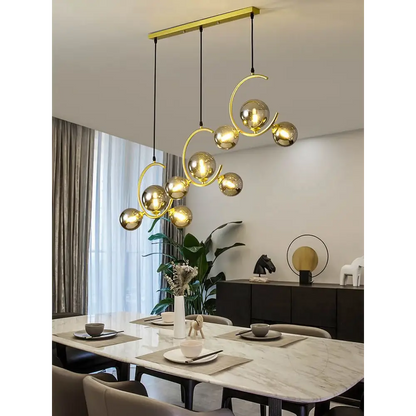 Artsy Iron Ball - Shaped Chandelier for Dining Living - Horizontal 3Head / Milky Gold