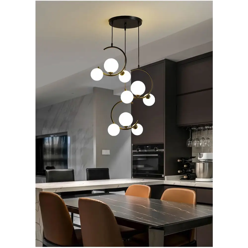 Artsy Iron Ball - Shaped Chandelier for Dining Living - Round 3Head / Milky Black Cool