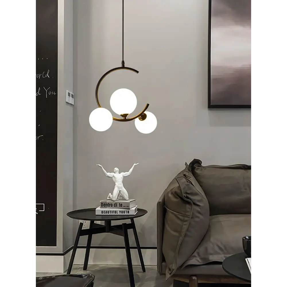 Artsy Iron Ball - Shaped Chandelier for Dining Living - Single / Milky Gold Cool Light