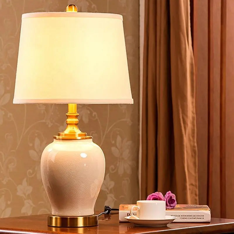 Beige Ceramic Table Lamp with Gold Edge - Lighting > & Floor Lamps