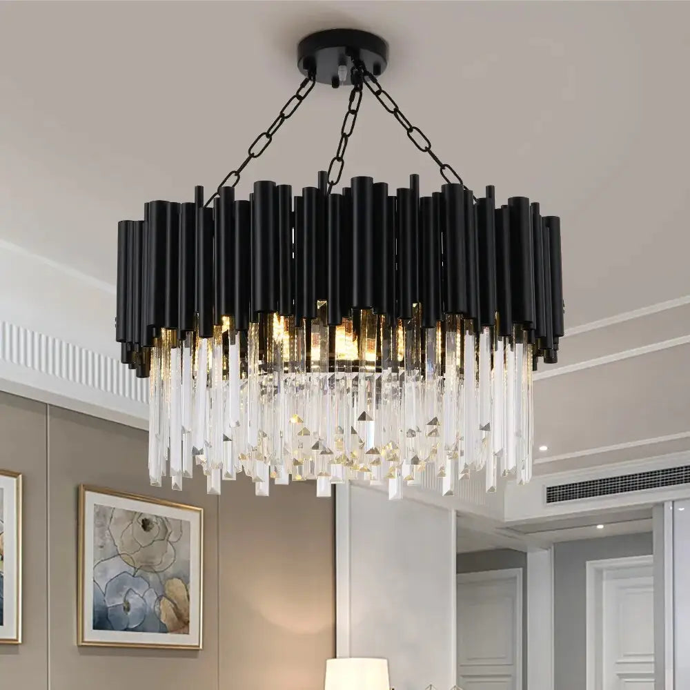 Black Luxury Chain Round Crystal Chandelier for Living Dining - Dia45xH38cm / NON dimm
