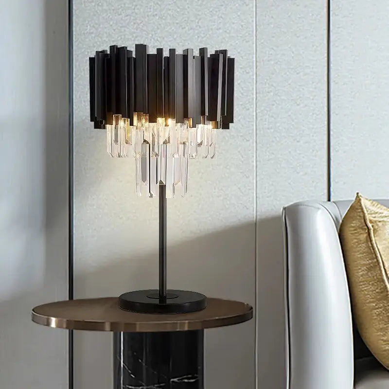 Black Luxury Crystal Table Lamp for Bedroom Living Study