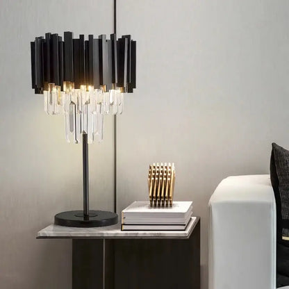 Black Luxury Crystal Table Lamp for Bedroom Living Study