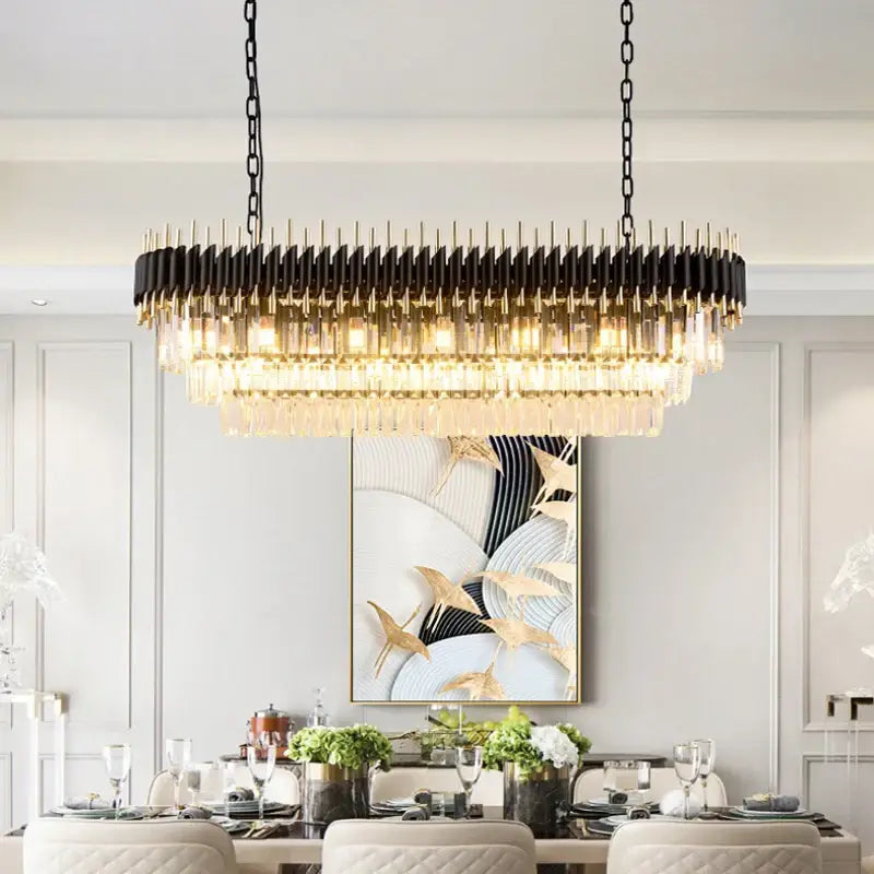 Black Oval Crystal Chandelier for Dining Kitchen Island - Home & Garden > Lighting