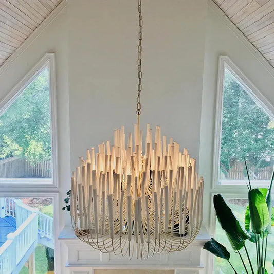 Bohemian Tilda Loft Hanging Wood Chandelier - black chandelier / D45xH50cm / Cold White