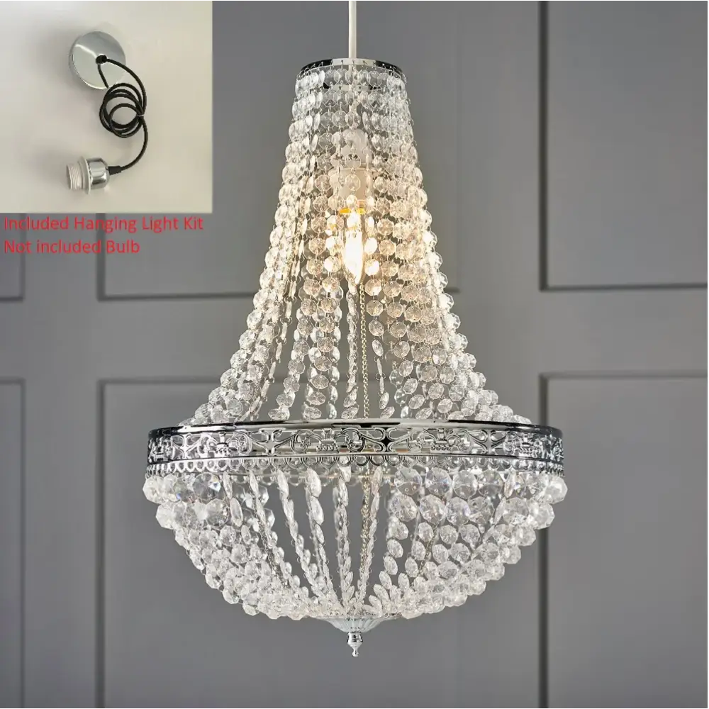 Charlotte Pendant Crystal Chandelier - Chrome w light kit - Chandeliers