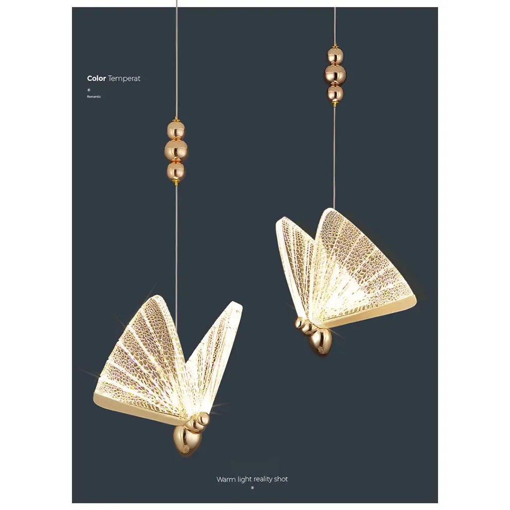 Creative Crystal LED Pendant Light with Hanging Butterflies - Lighting