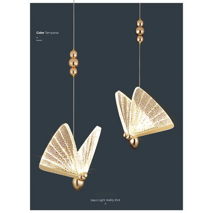 Creative Crystal LED Pendant Light with Hanging Butterflies - Lighting