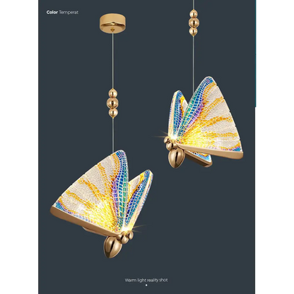 Creative Crystal LED Pendant Light with Hanging Butterflies - Lighting