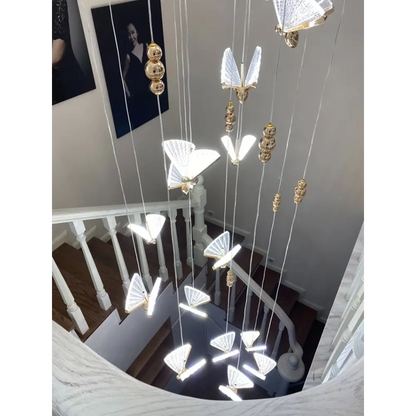 Creative Crystal LED Pendant Light with Hanging Butterflies - Lighting