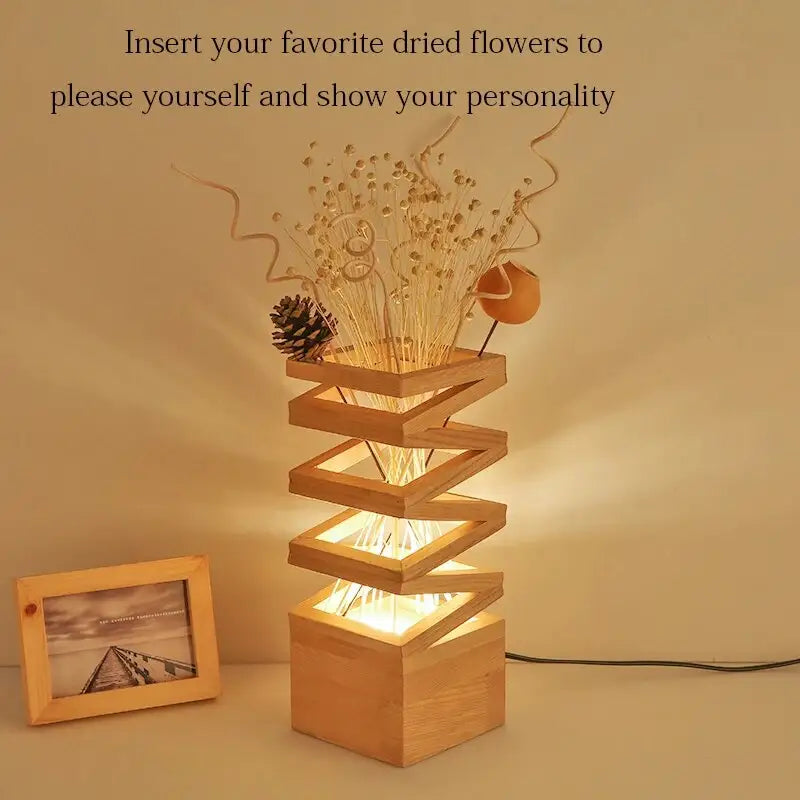 Creative LED Wood Vase Table Lamp for Living Bedroom