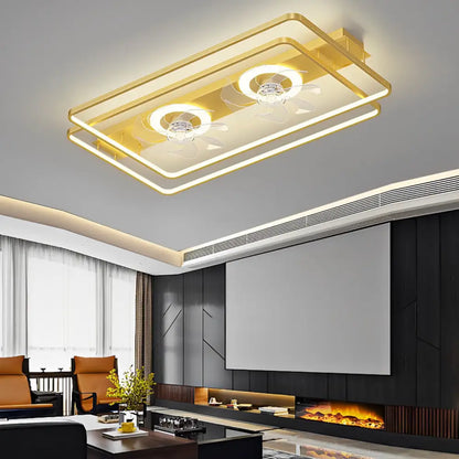 Creative Rectangular Bladeless Ceiling Fan Light with 2 Fans - Gold