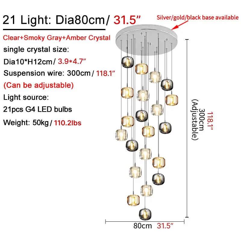 Crystal Staircase Hanging Pendant Lamp for Living Dining - Lighting