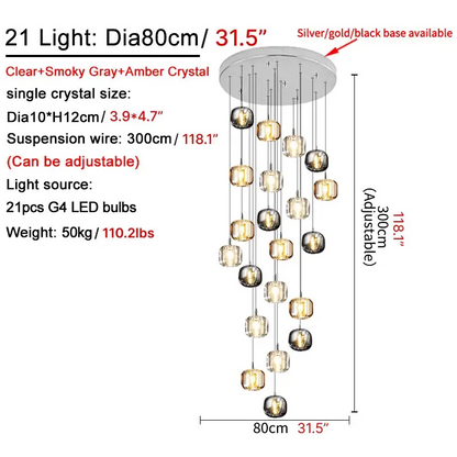 Crystal Staircase Hanging Pendant Lamp for Living Dining - Lighting