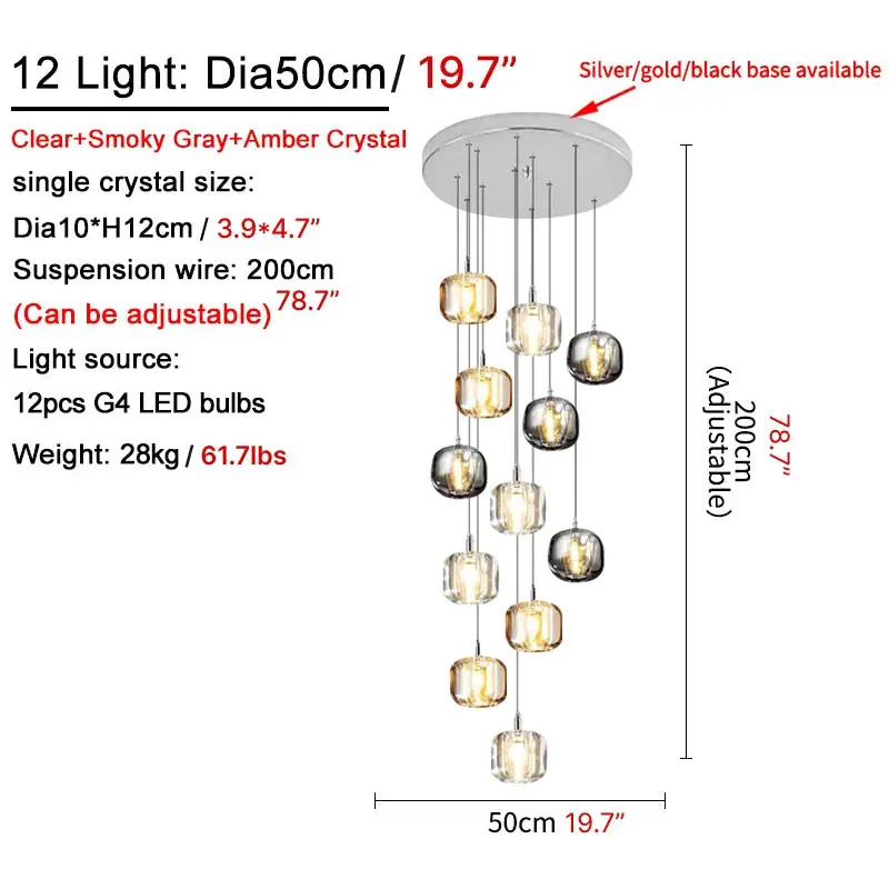 Crystal Staircase Hanging Pendant Lamp for Living Dining - Lighting