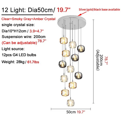 Crystal Staircase Hanging Pendant Lamp for Living Dining - Lighting