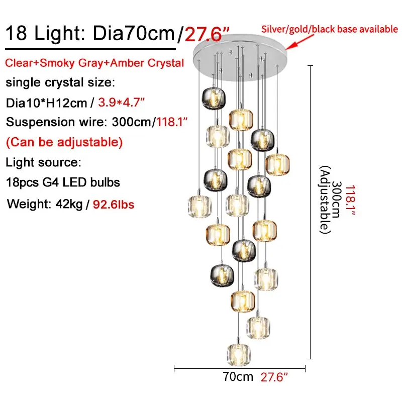 Crystal Staircase Hanging Pendant Lamp for Living Dining - Lighting