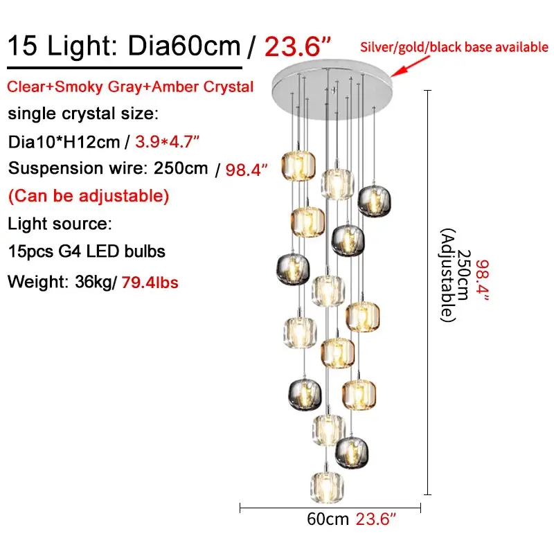 Crystal Staircase Hanging Pendant Lamp for Living Dining - Lighting