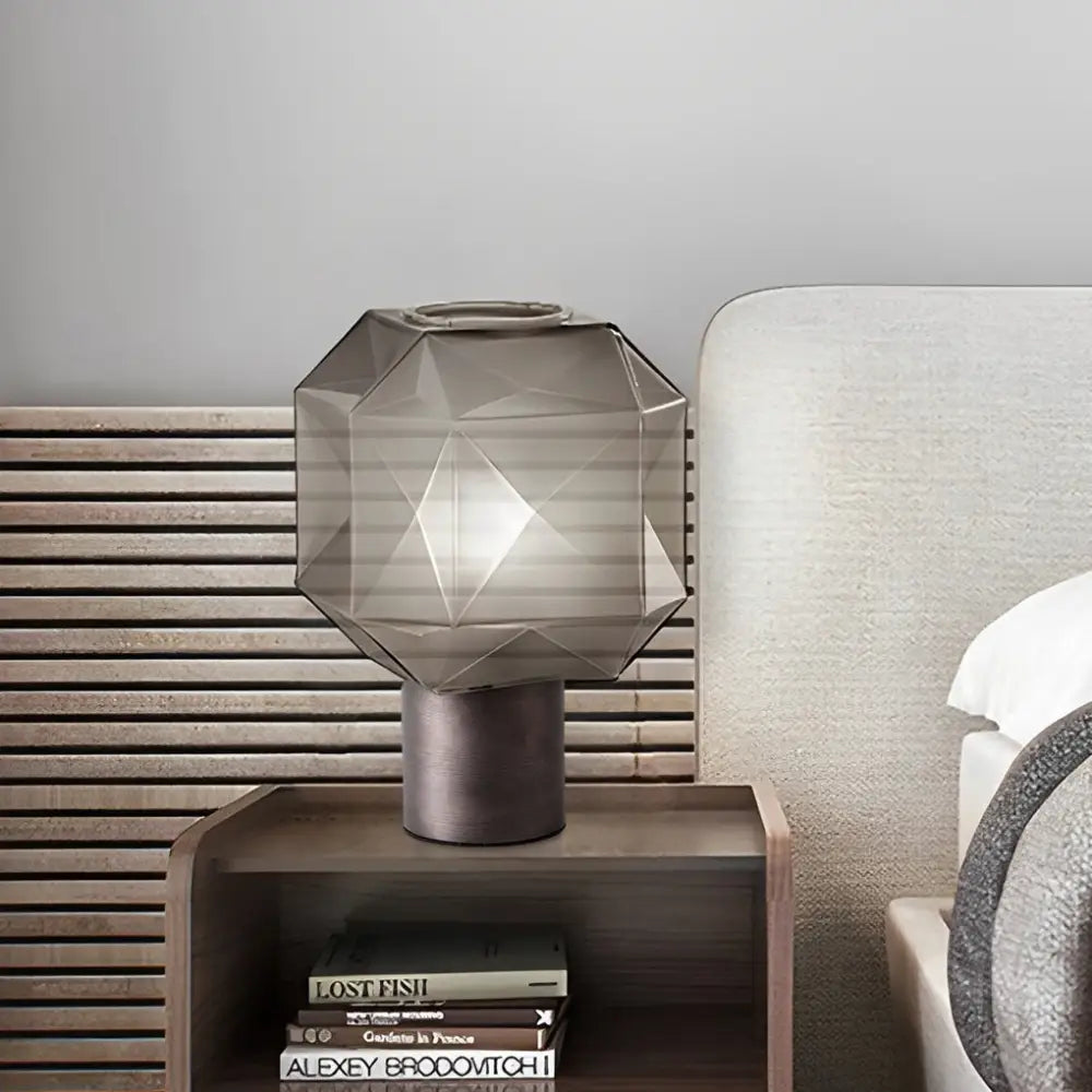 Cubo Table Lamp with Smoke Gray Glass Shade - Brown - Lighting > & Floor Lamps lamps