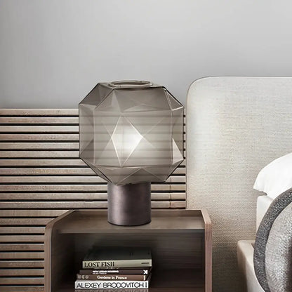 Cubo Table Lamp with Smoke Gray Glass Shade - Brown - Lighting > & Floor Lamps lamps