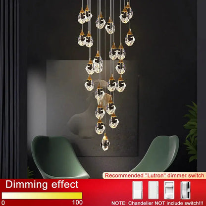 Diamond Crystal Ball Chandelier for Staircase Living Room