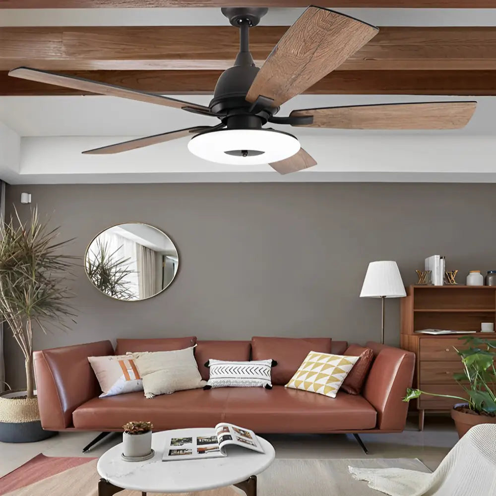 Dimmable LED Ceiling Fan with Wood Grain Blades - Black - Lighting > lights Fans