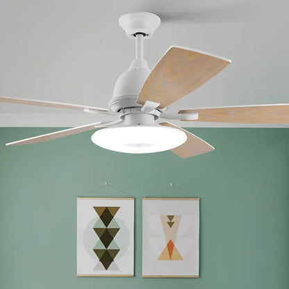 Dimmable LED Ceiling Fan with Wood Grain Blades - White + Wood - Lighting > lights Fans