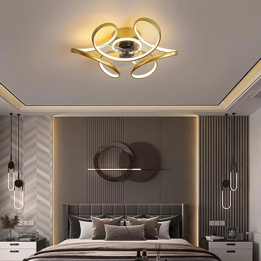 Flower Shaped Ceiling Fan with Remote Chandelier Light - Gold Lighting > lights Fans