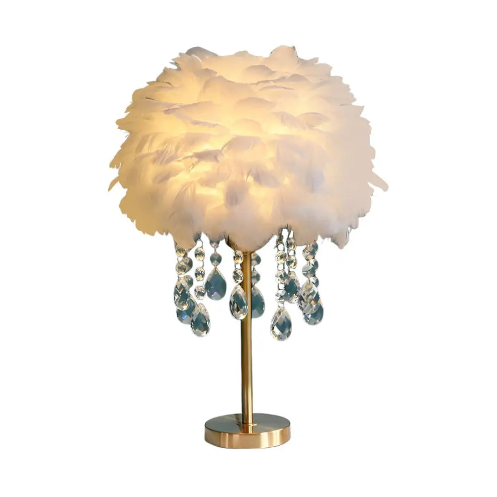 Fluffy Goose Feather Table Lamp With Crystal Tassels - Lighting > & Floor Lamps Desk lamps