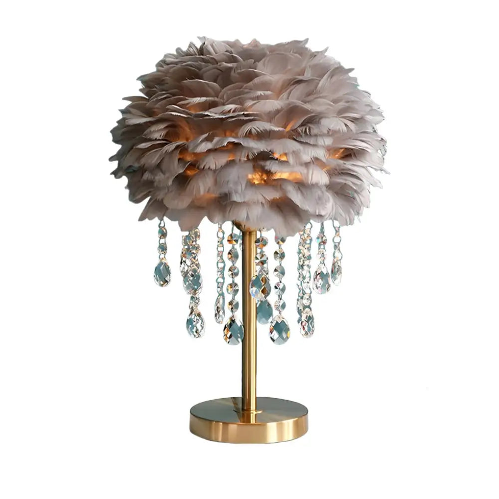 Fluffy Goose Feather Table Lamp With Crystal Tassels - Lighting > & Floor Lamps Desk lamps