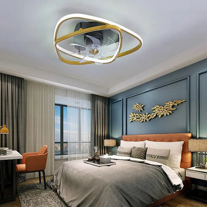 Gold Flush Mount Industrial Ceiling Fan with Remote - Lighting > lights Fans