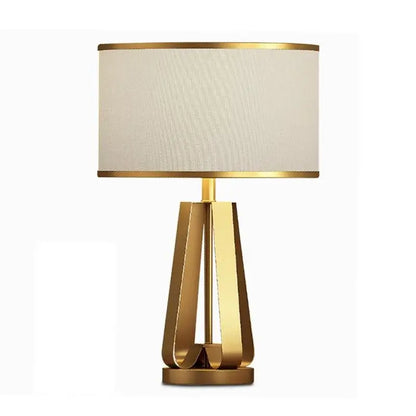 Gold Geometric Base Drum Linen Shade Table Lamp - Lighting > & Floor Lamps
