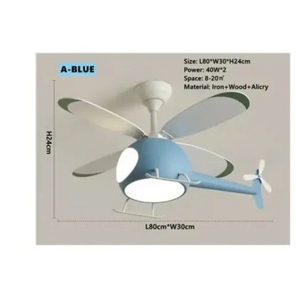 Helicopter Ceiling Fan with Light for Children’s Bedroom - A / 110V - Fans