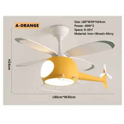 Helicopter Ceiling Fan with Light for Children’s Bedroom - C / 110V - Fans