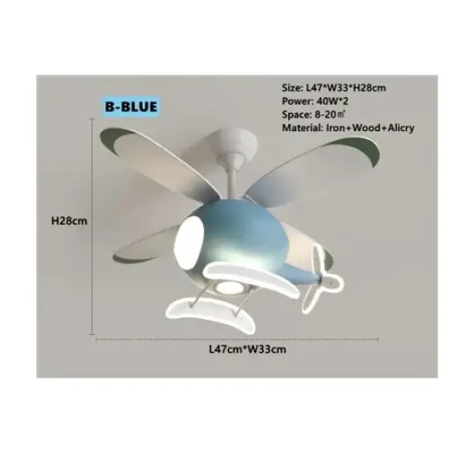 Helicopter Ceiling Fan with Light for Children’s Bedroom - F / 110V - Fans