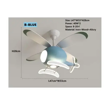 Helicopter Ceiling Fan with Light for Children’s Bedroom - F / 110V - Fans