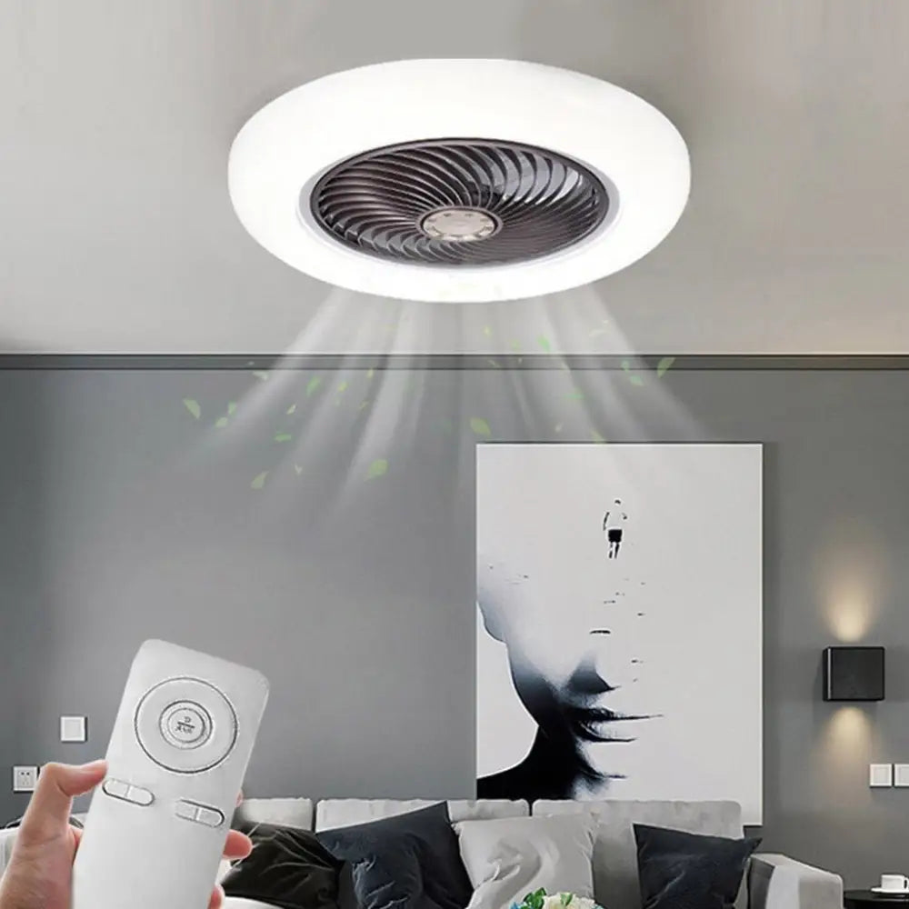 Large Round Flush Mount Bladeless Ceiling Fan With Light - Lighting > lights Fans